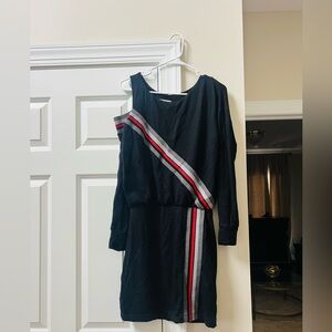 Bailey 44 Black One Shoulder Dress with Red and Gray Accents